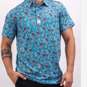 Pins & Aces Bold All Over Print M Day Drinking Vacay Fun Golf Polo Shirt Men M